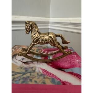 VTG Brass Rocking Horse Figurine Made in Taiwan 5.25” Gold Tone Nursery Decor